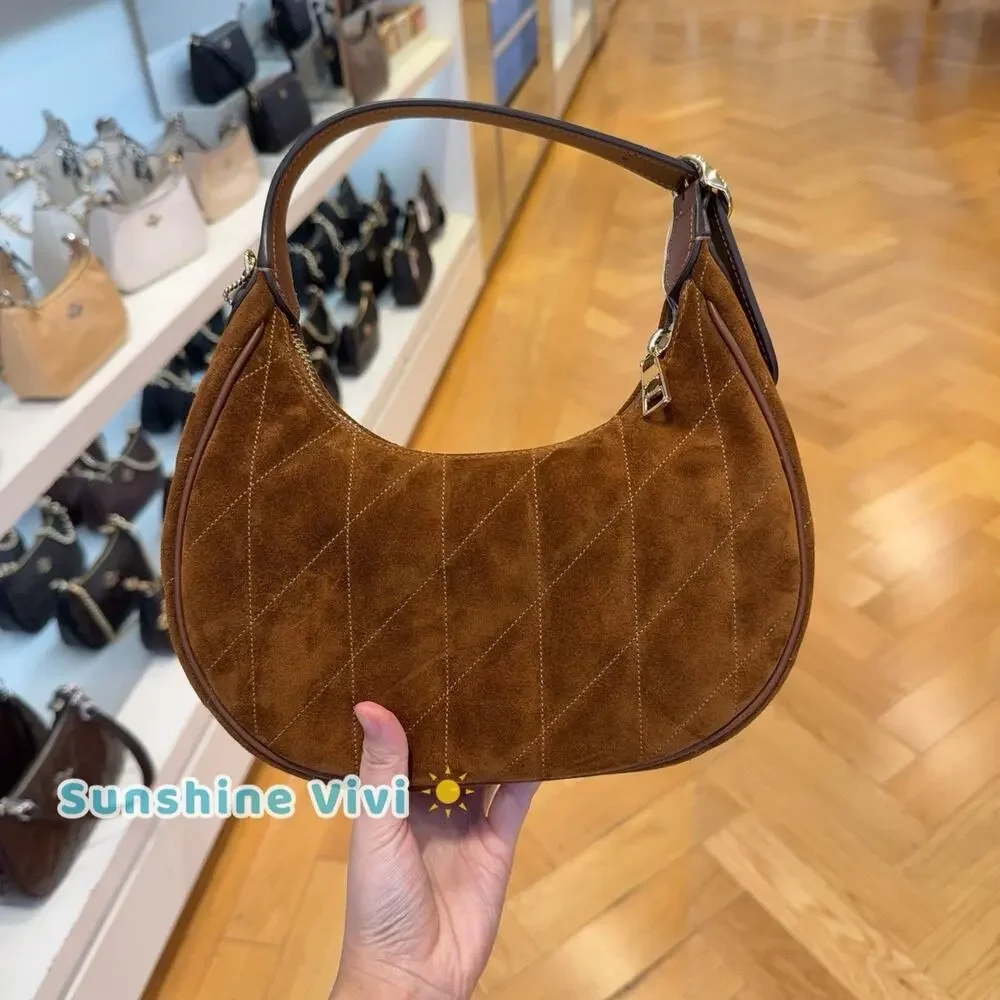 NWT Coach Emily Shoulder Bag with Quilting CFG08 Gold/Warm Brown Suede Leather